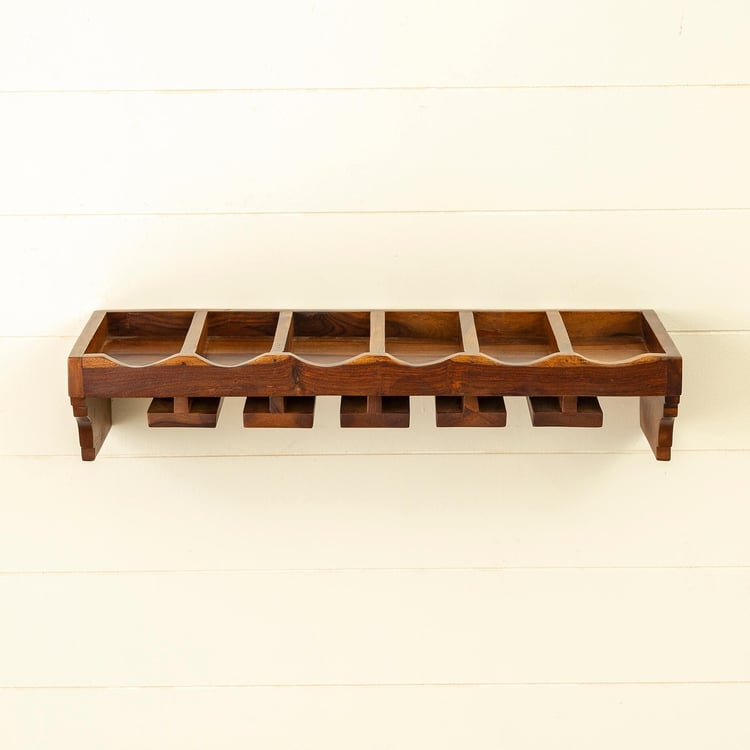 Helios Swastik Sheesham Wood Wall Mount Bar Rack - Brown