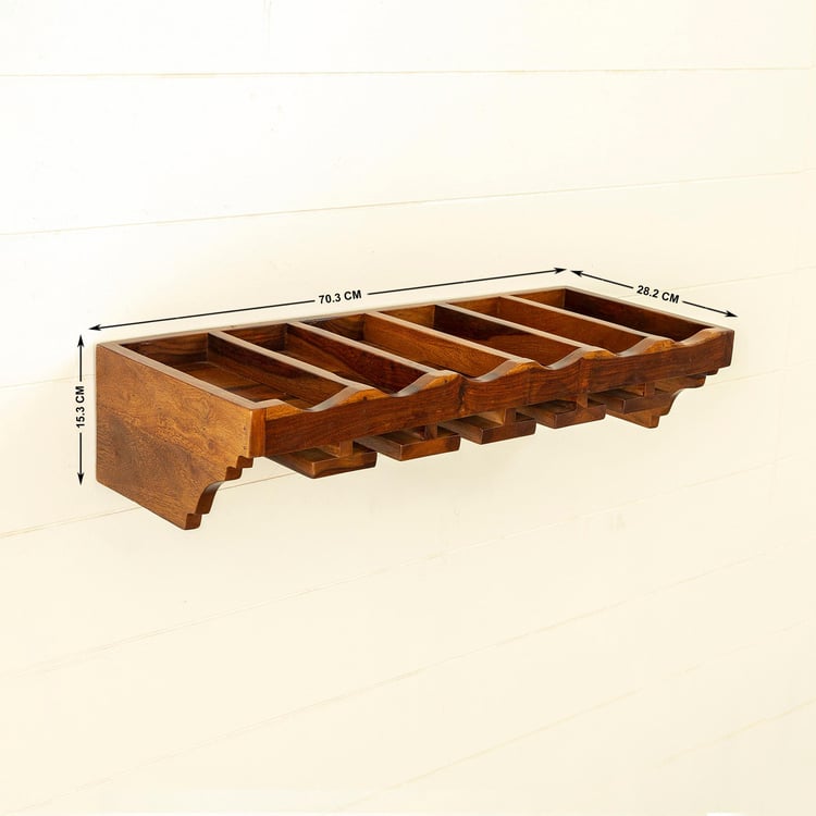 Helios Swastik Sheesham Wood Wall Mount Bar Rack - Brown