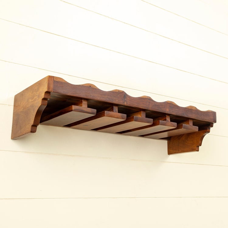 Helios Swastik Sheesham Wood Wall Mount Bar Rack - Brown