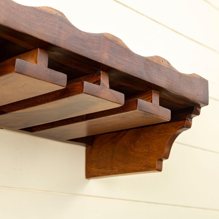 Helios Swastik Sheesham Wood Wall Mount Bar Rack - Brown