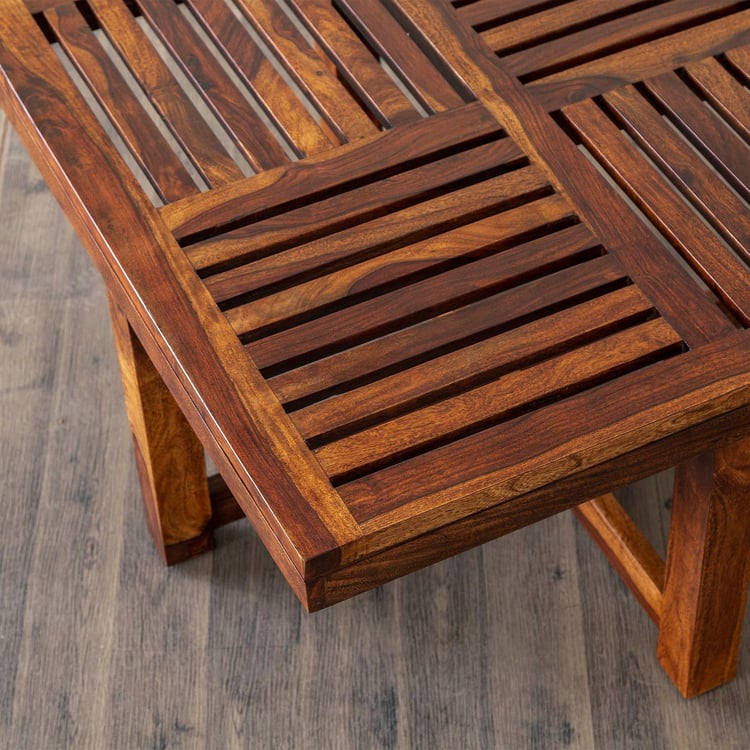 Helios Jolly Sheesham Wood Coffee Table with Stools - Brown