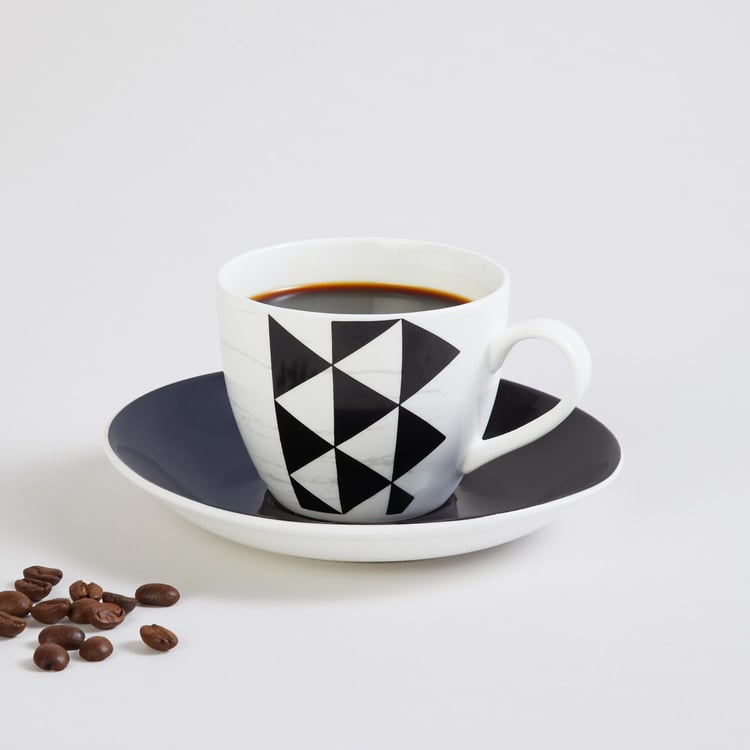 Fiesta Hector Black Geometric Bone China Cup And Saucer Set - 180ml - 2Pcs