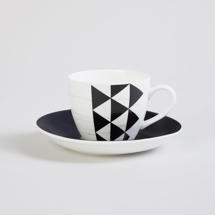 Fiesta Hector Black Geometric Bone China Cup And Saucer Set - 180ml - 2Pcs