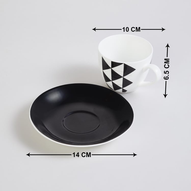 Fiesta Hector Black Geometric Bone China Cup And Saucer Set - 180ml - 2Pcs