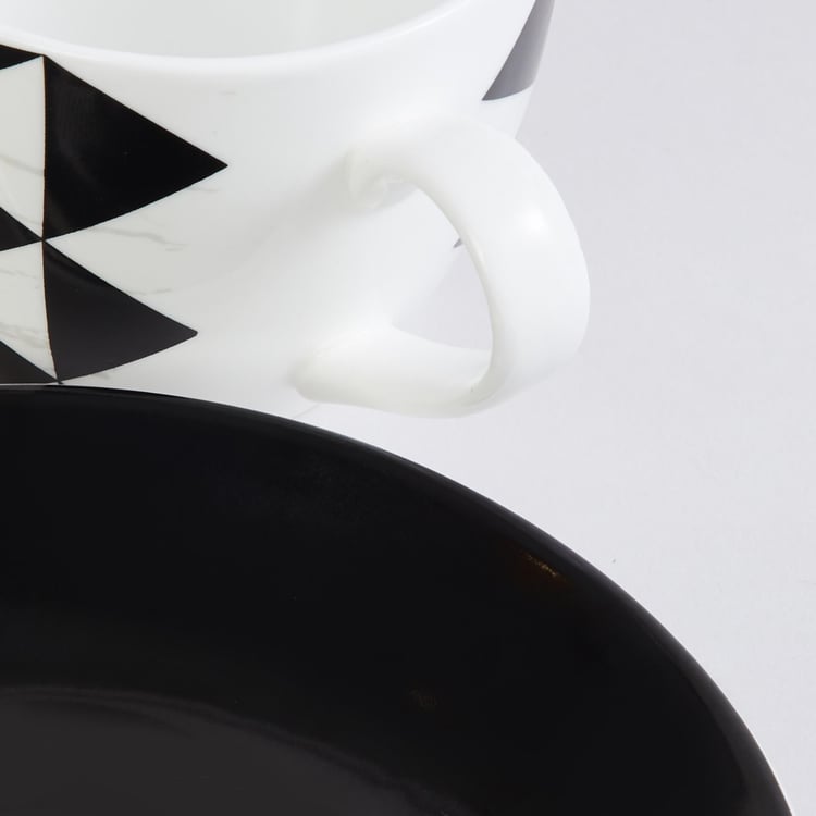 Fiesta Hector Black Geometric Bone China Cup And Saucer Set - 180ml - 2Pcs