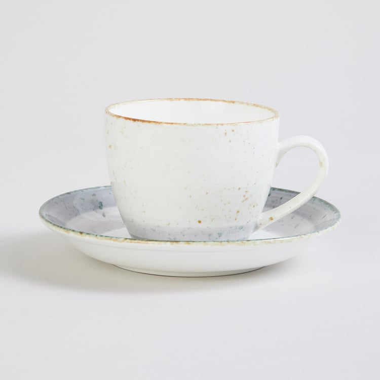 Fiesta-Pike Pastel White Printed Bone China Cup And Saucer Set - 180ml - 2Pcs