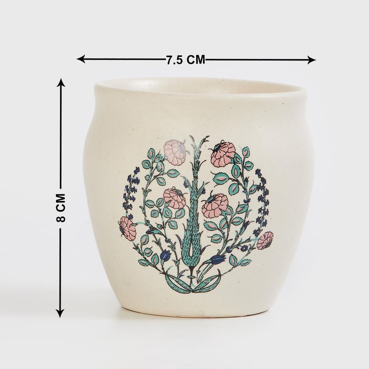 Fiesta White Floral Printed Stoneware Khullad - 180ml