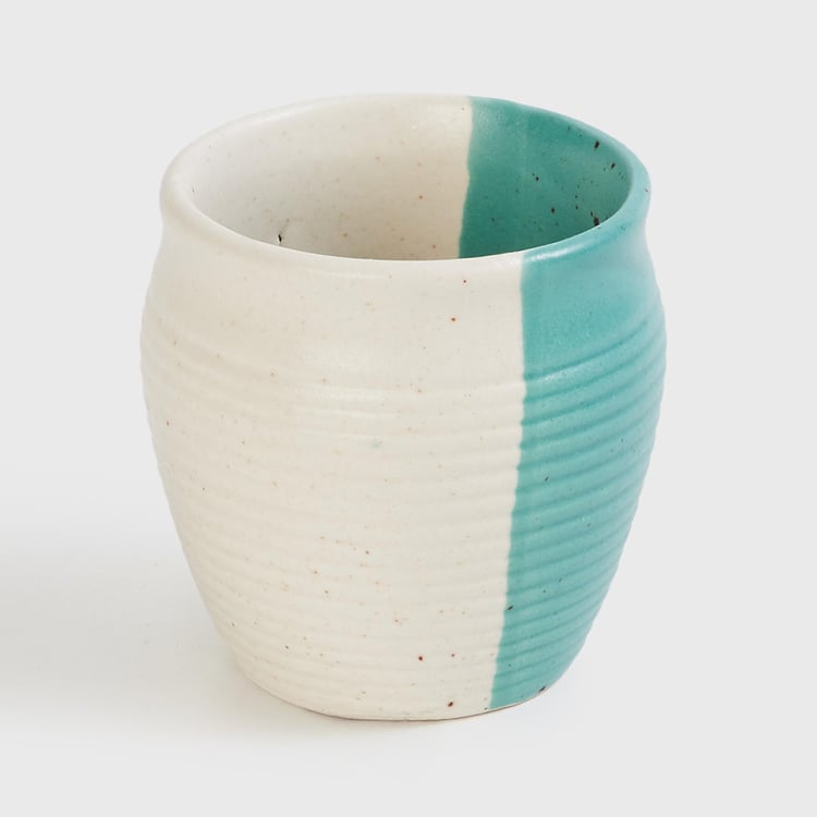 Fiesta Green Colourblocked Stoneware Khullad - 180ml