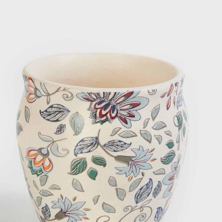 Fiesta White Floral Printed Stoneware Khullad - 180ml