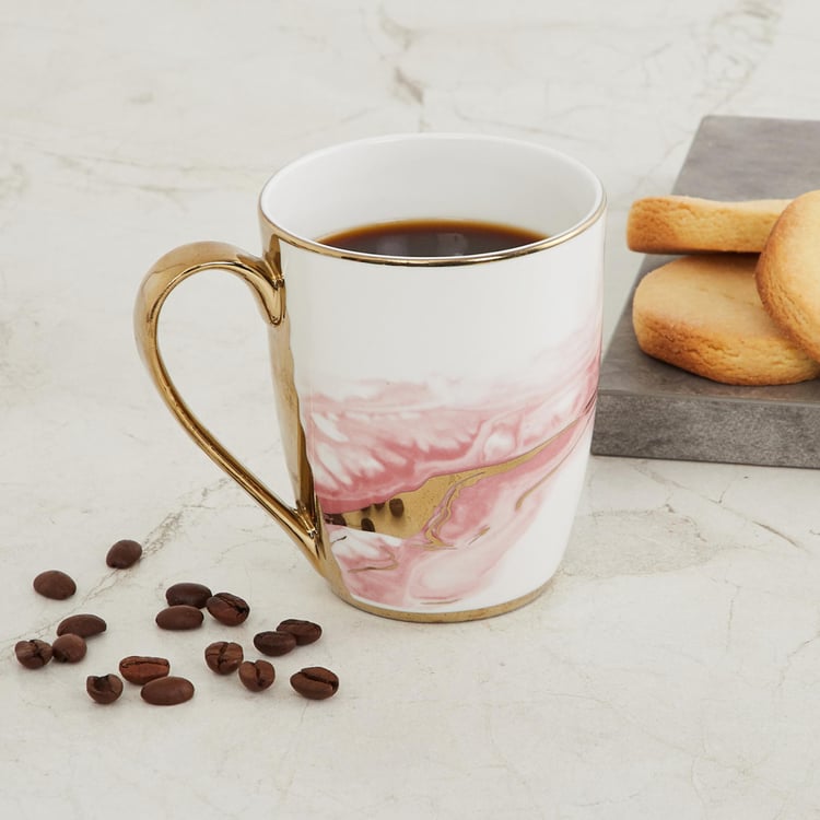 Fiesta-Zeno White and Pink Printed Bone China Coffee Mug - 340ml
