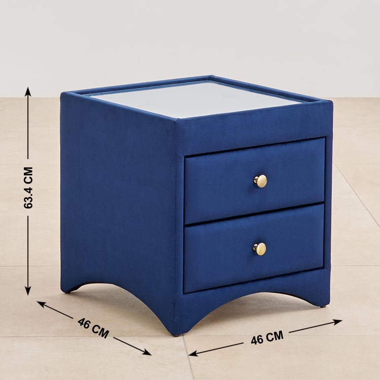 Stellar Max Fabric Bed Side Table with Drawers - Blue