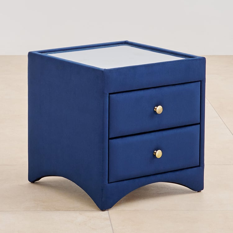 Stellar Max Fabric Bed Side Table with Drawers - Blue