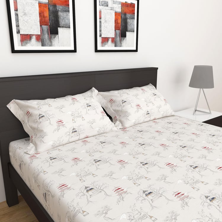 Art of Asia Cotton 180TC Printed 3Pcs Fitted King Bedsheet Set