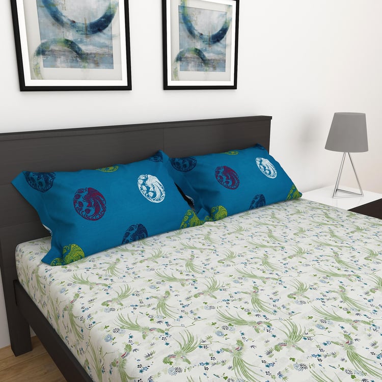 Art of Asia Cotton 180TC Printed 3Pcs Super King Bedsheet Set
