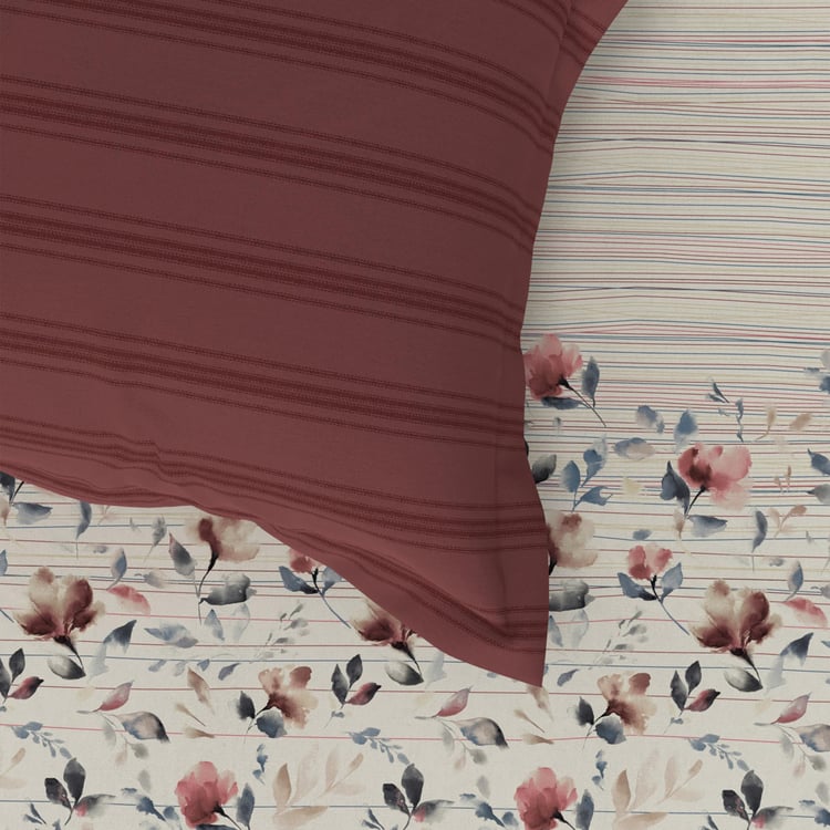 TRIDENT Classic Cream Printed Cotton Super King Bedsheet Set - 274x274cm - 3Pcs