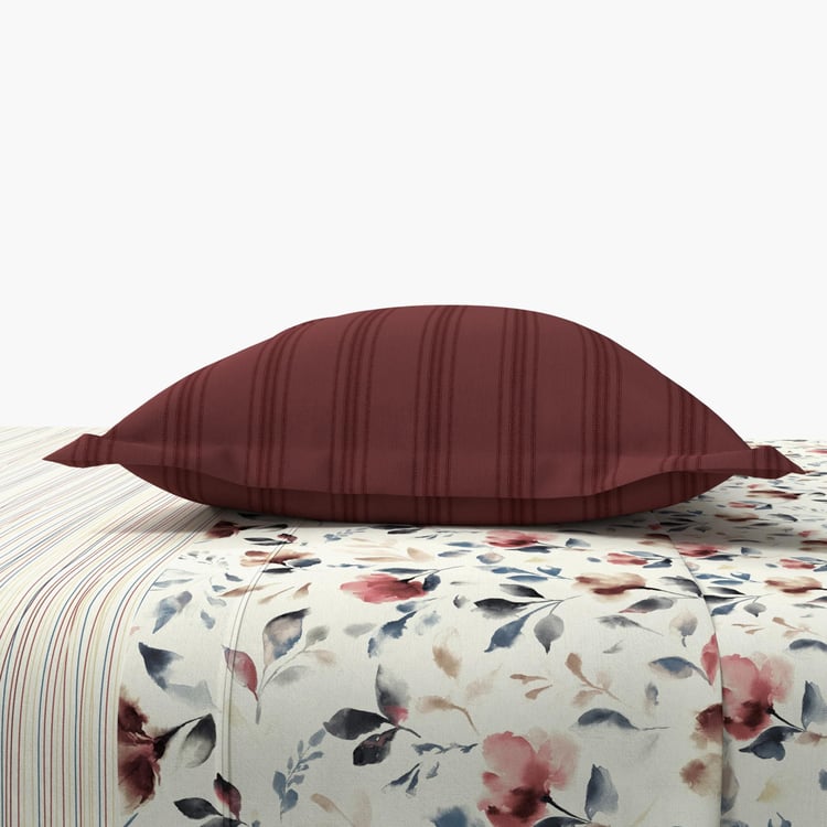 TRIDENT Classic Cream Printed Cotton Super King Bedsheet Set - 274x274cm - 3Pcs