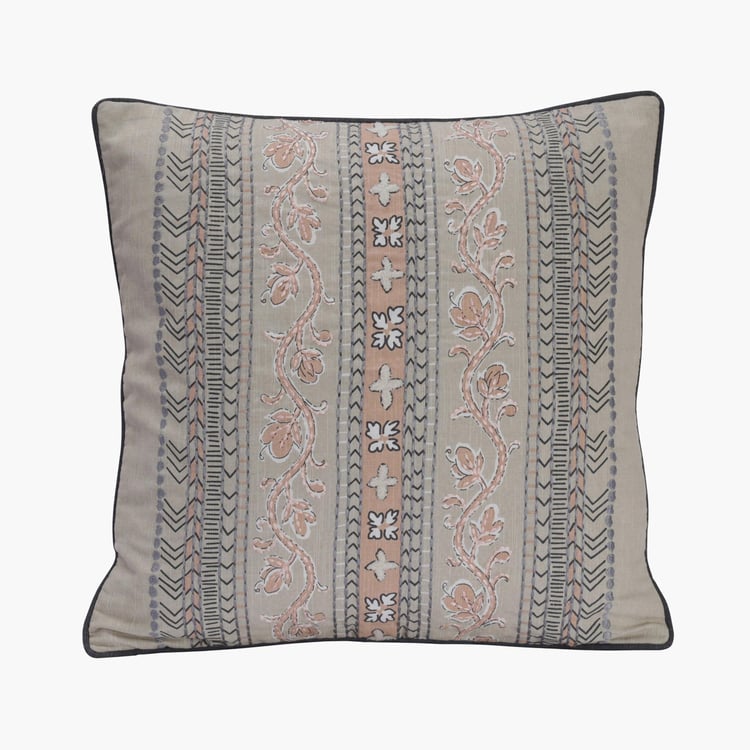 MASPAR Nostalgic Attire Grey Printed Cotton Cushion Cover - 50 x 50 cm