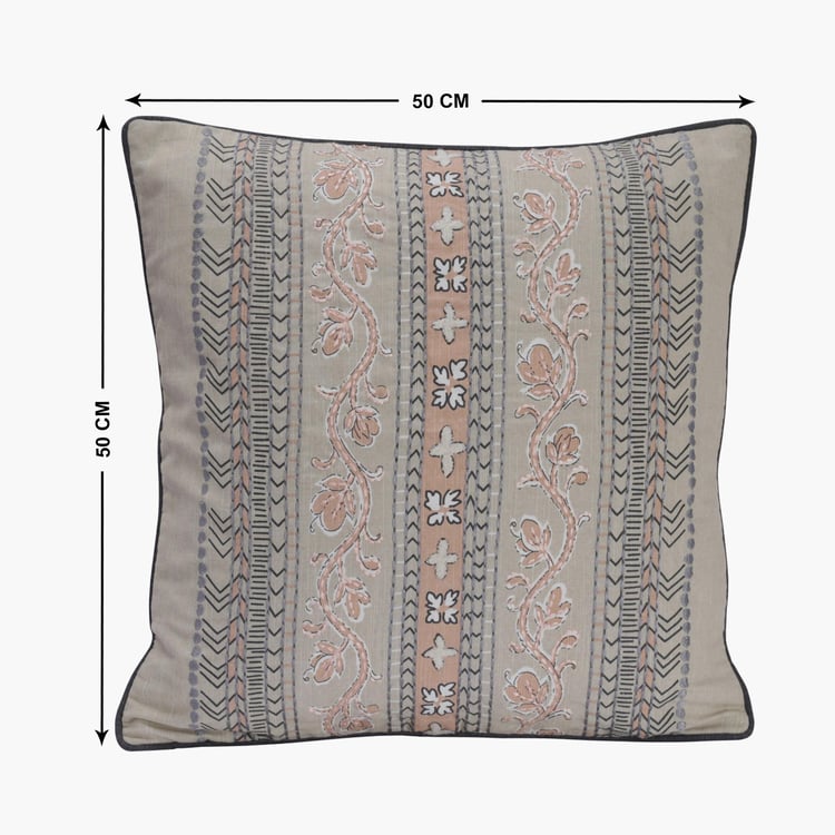 MASPAR Nostalgic Attire Grey Printed Cotton Cushion Cover - 50 x 50 cm