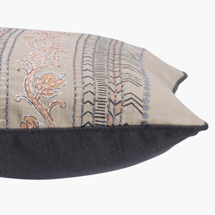 MASPAR Nostalgic Attire Grey Printed Cotton Cushion Cover - 50 x 50 cm