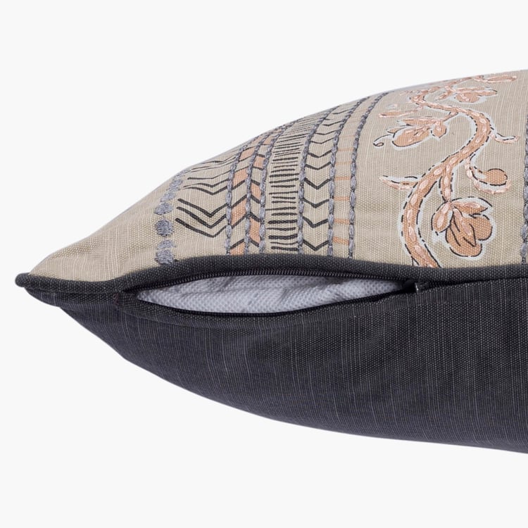 MASPAR Nostalgic Attire Grey Printed Cotton Cushion Cover - 50 x 50 cm
