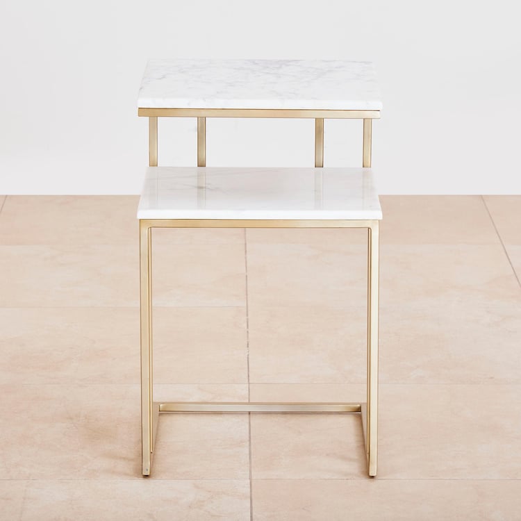 Velvetica Marble Top End Table - Gold