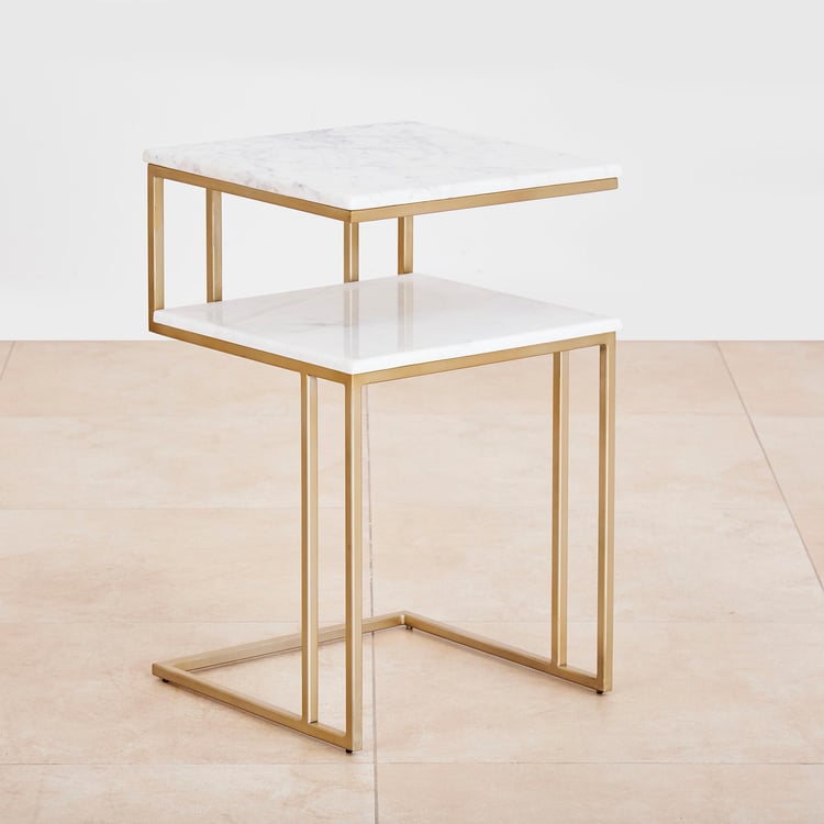 Velvetica Marble Top End Table - Gold