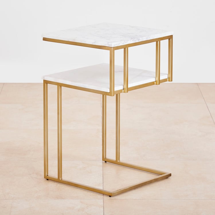 Velvetica Marble Top End Table - Gold