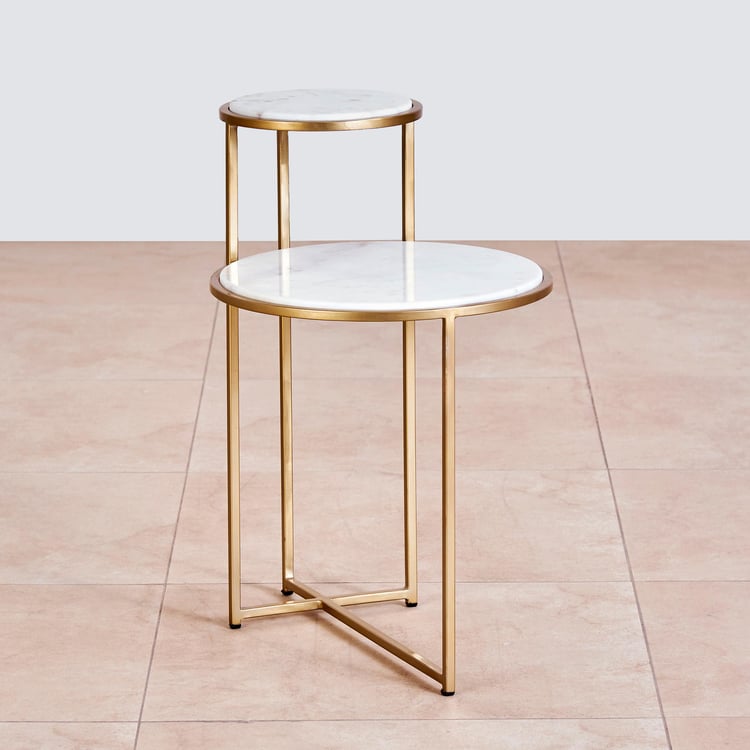 Velvetica Marble Top Accent Table - Gold