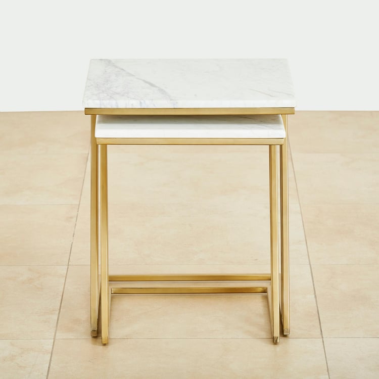 Velvetica Marble Top Nest of 2 Tables - Gold