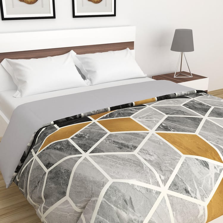 Imprints Grey Marble Printed Cotton King Comforter - 228x274cm