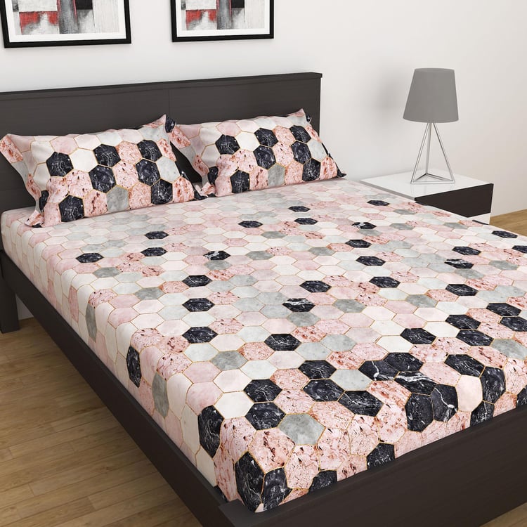 Imprints Multicolour Digital Printed Cotton Super King Bedsheet Set - 274x274cm - 3Pcs