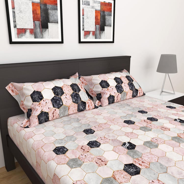 Imprints Multicolour Digital Printed Cotton Super King Bedsheet Set - 274x274cm - 3Pcs
