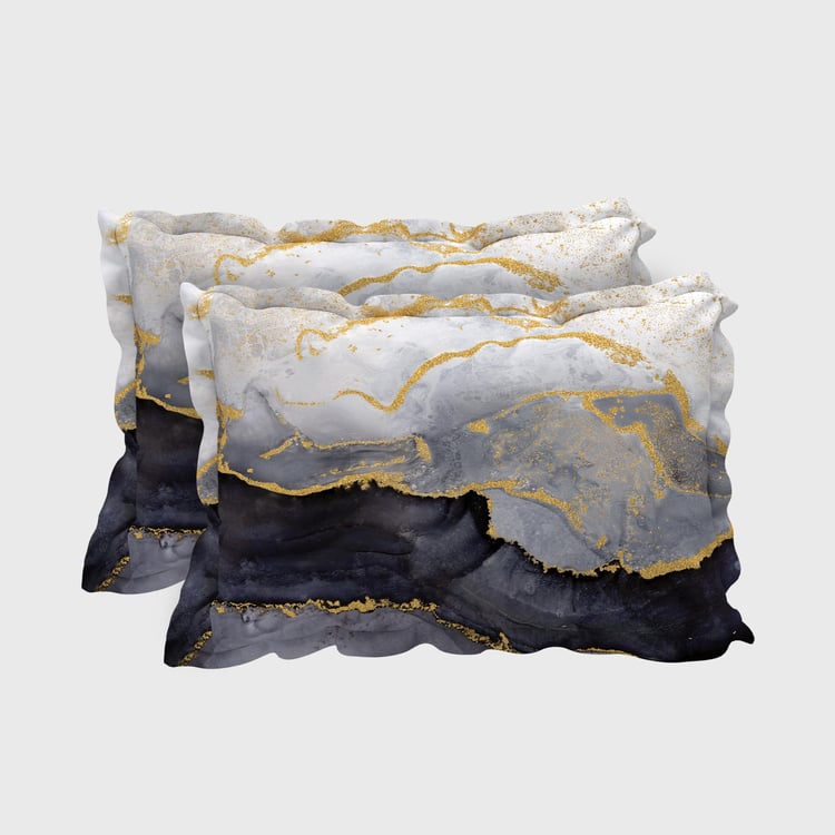 Black - Set of 2 Bagh Block Print Cotton Pillow Covers 19