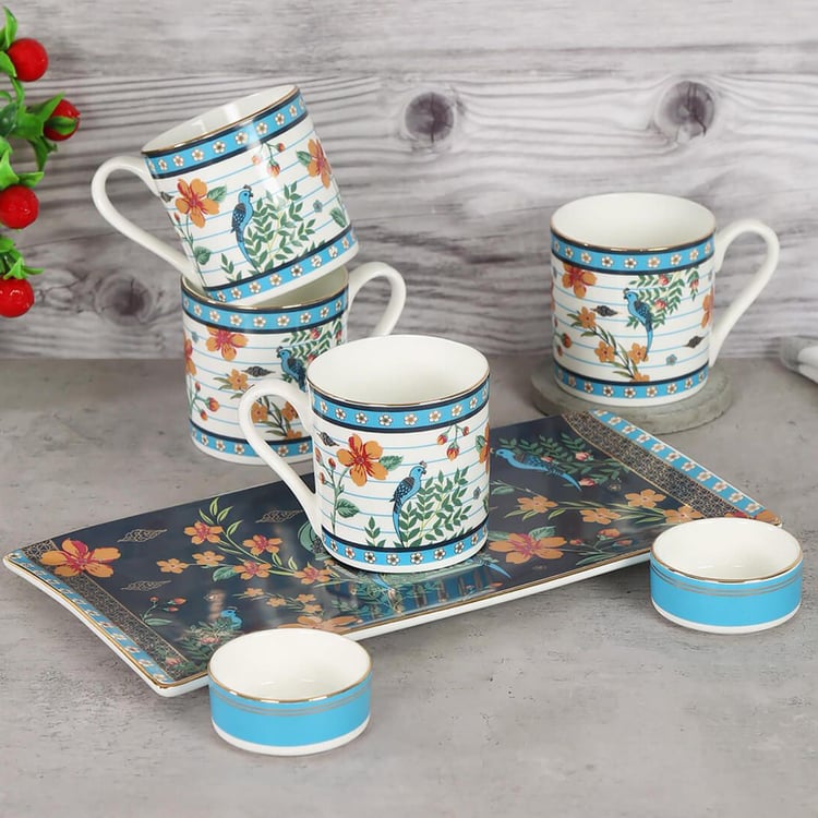 Clay Craft India Circus Verdant Chef D'oeuvre Multicolour Ceramic Mug And Platter Set - 7Pcs