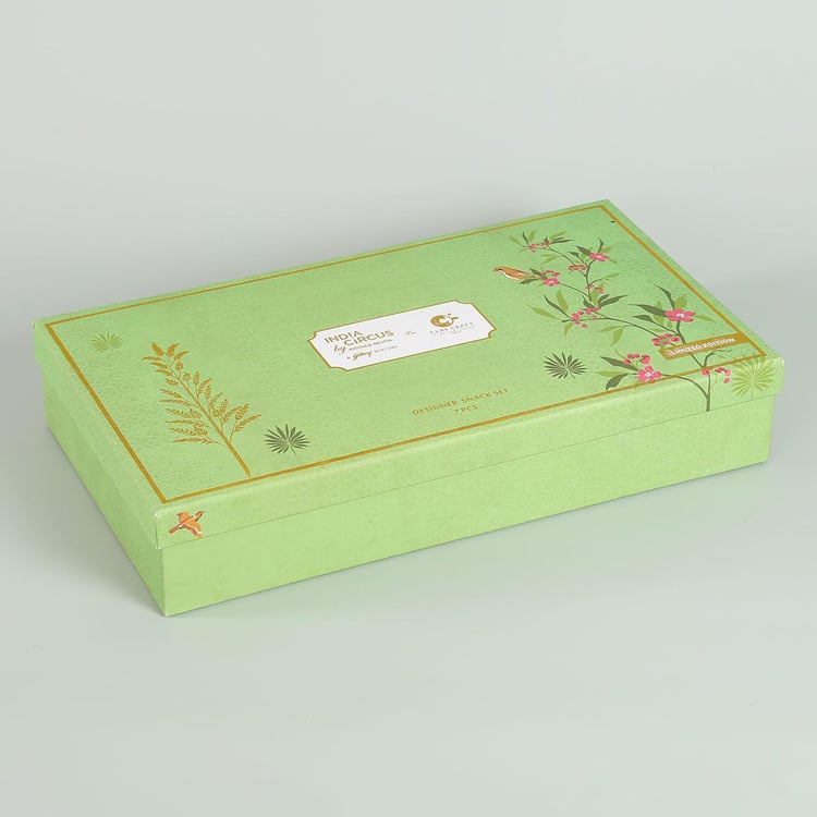 Clay Craft India Circus Verdant Chef D'oeuvre Multicolour Ceramic Mug And Platter Set - 7Pcs