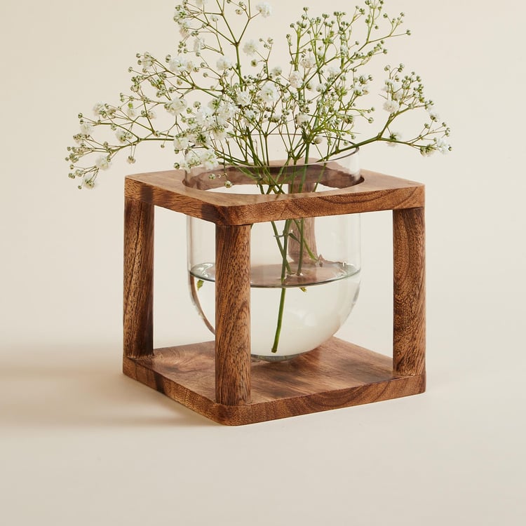 Splendid Glass Bud Vase with Wooden Stand