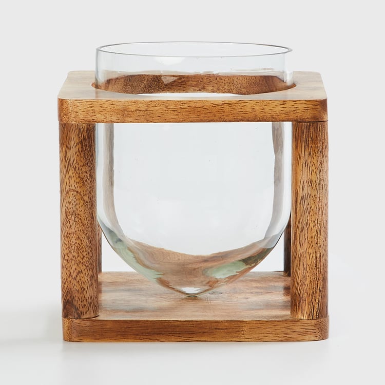 Splendid Glass Bud Vase with Wooden Stand