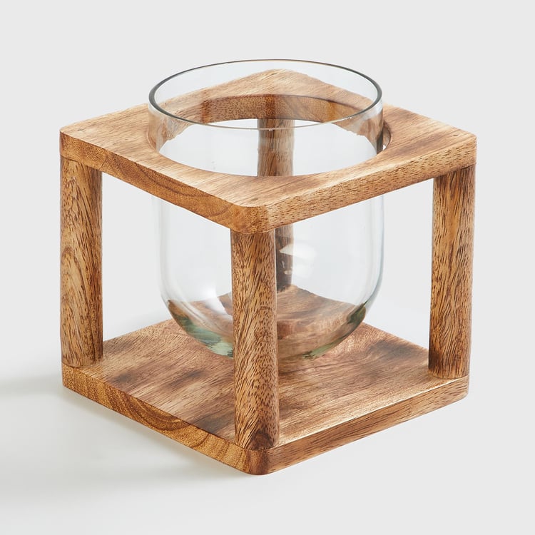 Splendid Glass Bud Vase with Wooden Stand