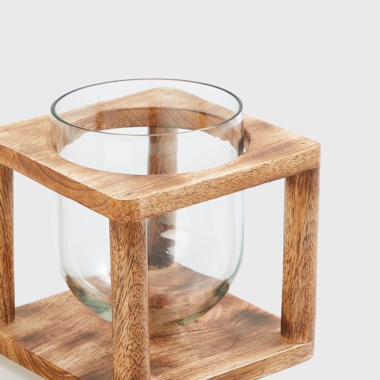 Splendid Glass Bud Vase with Wooden Stand