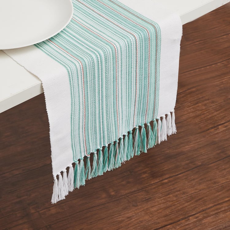 Medora Blue Textured Cotton Table Runner - 33x180cm