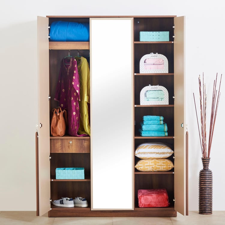 Serenity 3-Door Wardrobe with Mirror - Brown