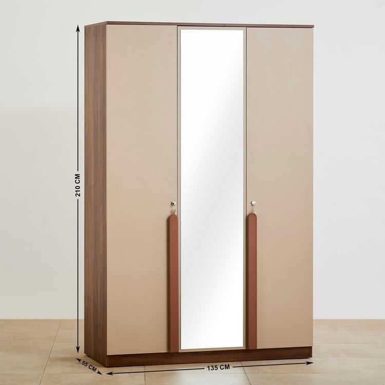 Serenity 3-Door Wardrobe with Mirror - Brown