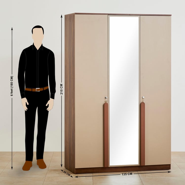 Serenity 3-Door Wardrobe with Mirror - Brown