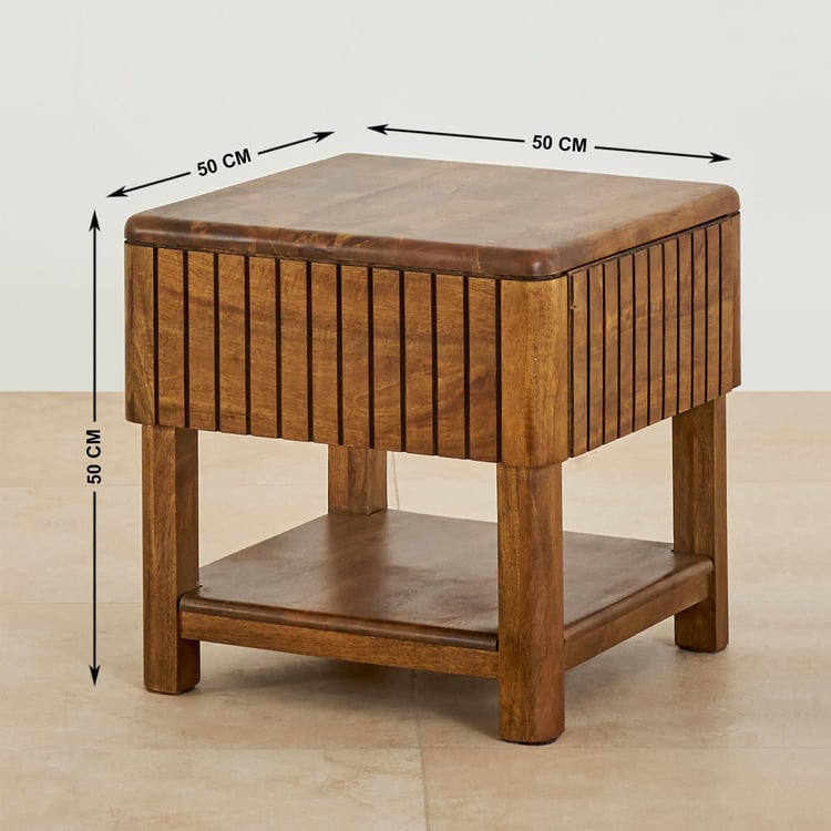 Olivia Mango Wood Bed Side Table - Brown