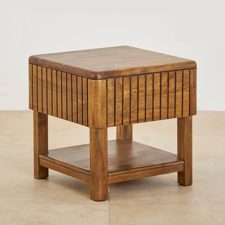 Olivia Mango Wood Bed Side Table - Brown