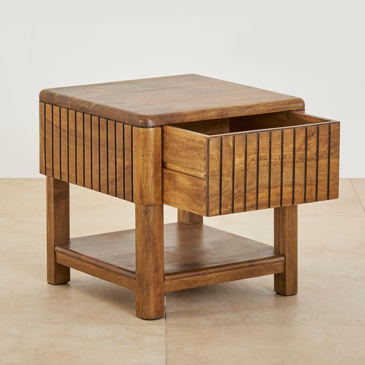 Olivia Mango Wood Bed Side Table - Brown