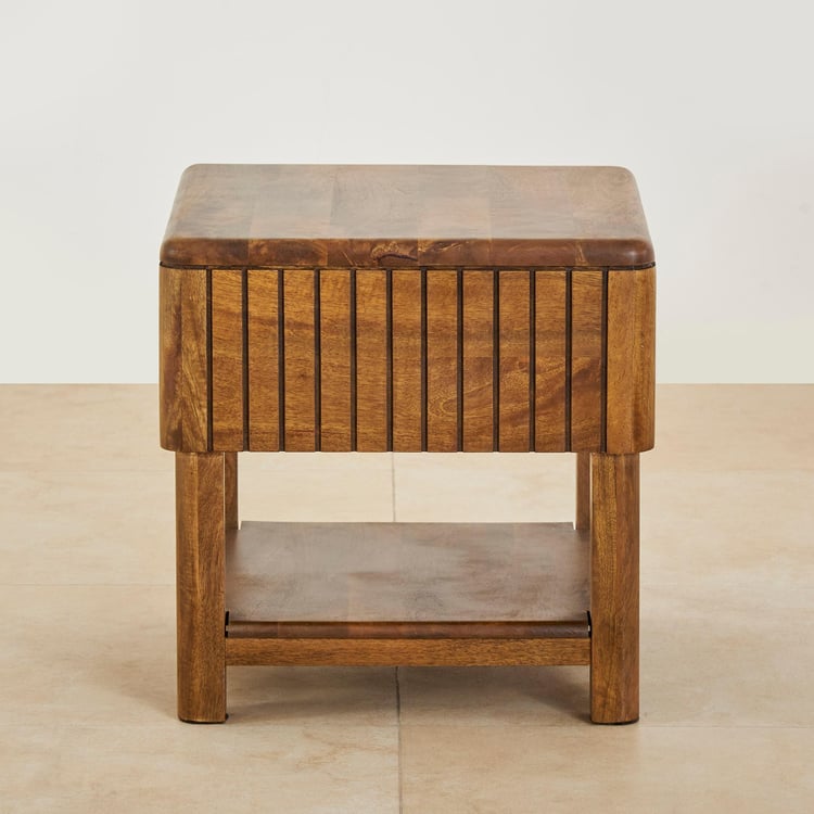 Olivia Mango Wood Bed Side Table - Brown