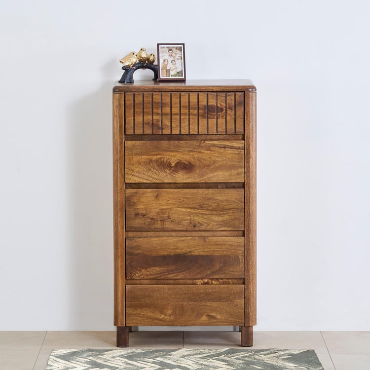 Olivia Mango Wood Chest of 4 Drawers - Brown