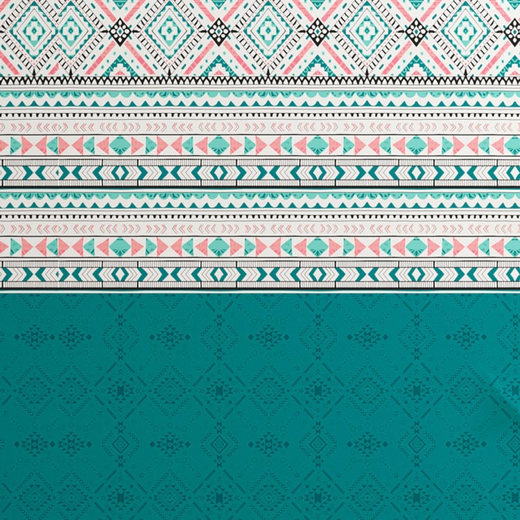 PORTICO Charlotte Teal Blue Printed Cotton Super King Bedsheet Set - 274x274cm - 3Pcs