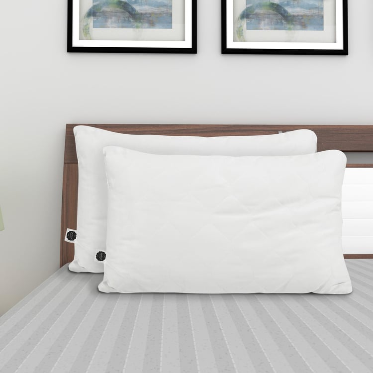 PORTICO Delight White Solid Cotton Pillow - 46x69cm - Set of 2